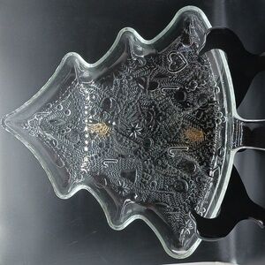 Indiana Glass Christmas Tree Platter or Tray Clear Holiday Canape Bon Bon Cookie